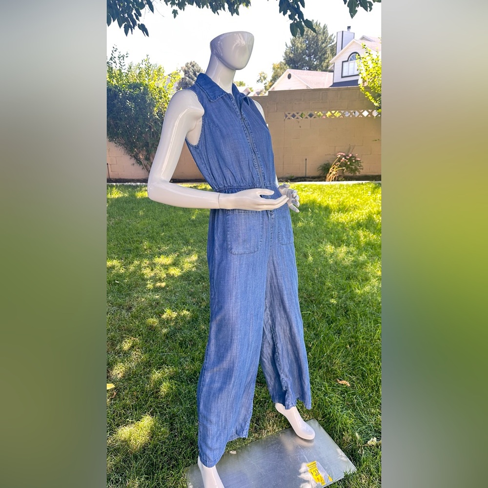 Lovestitch Denim Blue Button-Front Jumpsuit